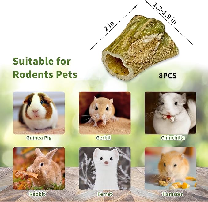 Fhiny Rabbit Chew Toys, 8 PCS 2" Natural Papaya Wood Chew Sticks Guinea Pig Treats for Dental Care Bunny Treats for Rabbits Small Pet Molar Snacks for Bunny Guinea Pig Chinchilla Hamster Gerbil-Mewly Pet