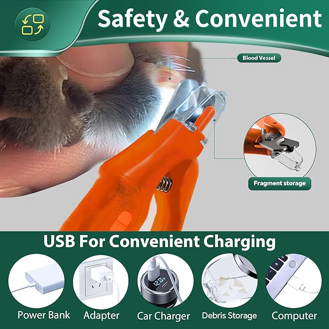 2 in 1 Dog Nail Clippers & Cat Nail Clippers Trimmers for Large Medium Small Dogs Cats Claw Trimmer Quick Sensor and Safety Guard USB Rechargeable Dogs Nail Trimmer with Catcher & 2 LED Lights-Mewly Pet