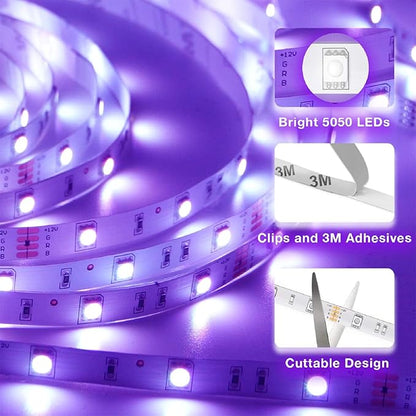 hyrion 200ft Led Strip Lights(2 Rolls of 100ft) for Bedroom with 44 Keys Remote,24 Volt Dimmable RGB Color Changing Led Lights for Bedroom,Living Room,Kitchen,Desk,Home Decoration