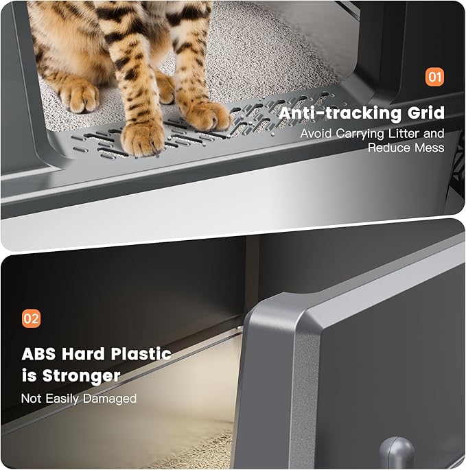 XXL Stainless Steel Cat Litter Box with High Sided, 27.6" L x 20" W x 14" H Extra Large Litter Box for Big Cats and Multiple Cats, Enclosure Cat Litter Pan with Anti-Urine Leakage, Easy Clean-Mewly Pet