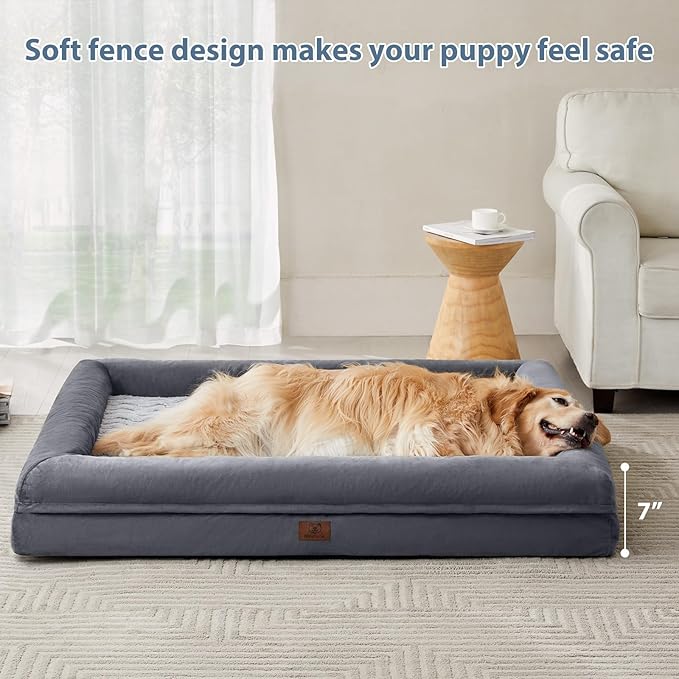 WNPETHOME XXL Extra Large Dog Bed, Washable Dog Couch with Removable Waterproof Cover, Orthopedic Large Pet Sofa Bed with Bolster Sides for Sleeping-Mewly Pet