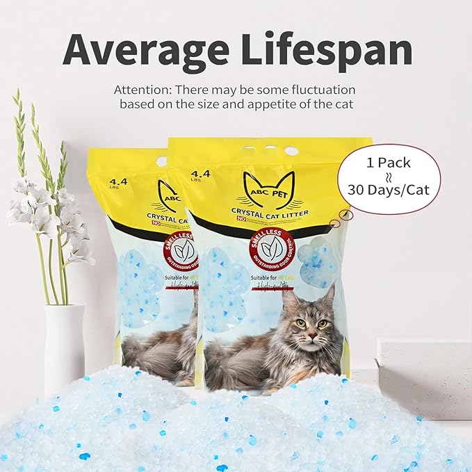 Cat Litter Crystals No Clumping Odor Control Kitty Litter Non-Clumping No scooping Low Dust, Low Tracking, Dehydrates Waste - 8.6 lbs (2 x 4.3 lb Packs)-Mewly Pet
