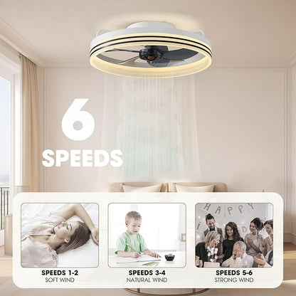 Smart Ceiling Fan with Lights, Alexa/Google Assistant/APP Control, 20" Low Profile Fan with 6 Speeds, Bedroom, Living Room, Patio