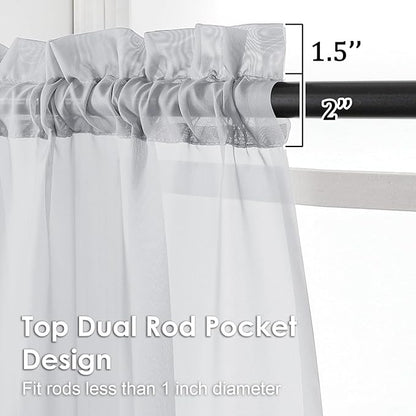 OVZME Light Grey Sheer Curtains 90 Inches Long 2 Panels - Soft Light Filtering Window Sheer Panels for Living Room/Bedroom, Top Dual Rod Pocket, 1 Pair, Each 42Wx90L Inches