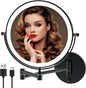 Rechargeable Wall Mounted Lighted Makeup Vanity Mirror 8 Inch Double Sided 1X 10X Magnifying Bathroom Mirror, 3 Color Lighting, Touch Screen Dimming, 360 Rotation Shaving Matte Black