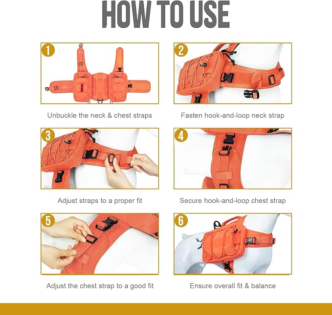 OneTigris Dog Backpack for Medium & Large Dogs, Mammoth Nylon Dog Pack Tactical Backpack Harness with Side Pockets for Hiking Walking Training Running-Mewly Pet