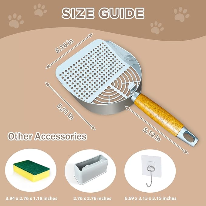 Cat Litter Scoop, Litter Scooper, Metal Cat Litter Scoop, Stainless Steel Cat Litter Scoop, Kitten Pooper Lifter, Kitty Metal Scooper with Holder for Cat Litter Box Round Holes Easy Cleaning-Mewly Pet