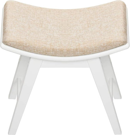 URFORESTIC Oak Wood Vanity Stool, Modern Makeup Dressing Stool with Concave Seat Surface,Capacity 300lb, Easy Assembly (White)