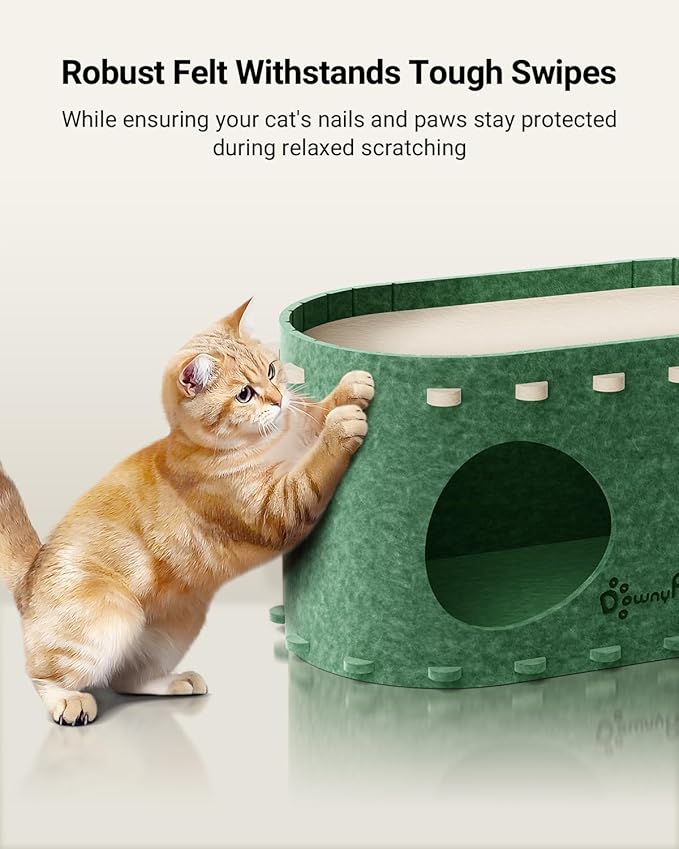 DownyPaws Cat House for Indoor Cats, Cat Bed Cave for Multiple & Large Cats Up to 22 Lbs, Scratch Resistant Peekaboo Cat Caves, Foldable Tunnel Enclosed Bed, PeekaPurr, Forest-Mewly Pet