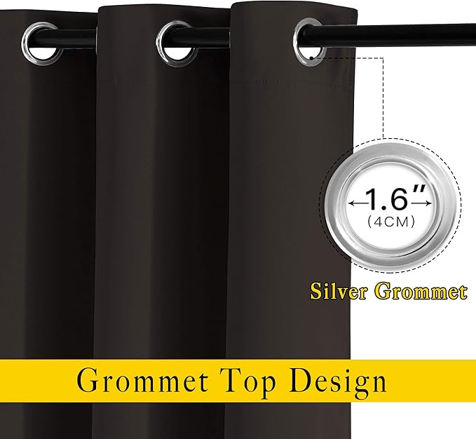 NICETOWN Blackout Curtains Panels for Window - Home Fashion Machine Washable Ring Top Thermal Insulated Solid Blackout Draperies for Kid's Room (2 Panels, 52 inches W x 95 inches, Toffee Brown)