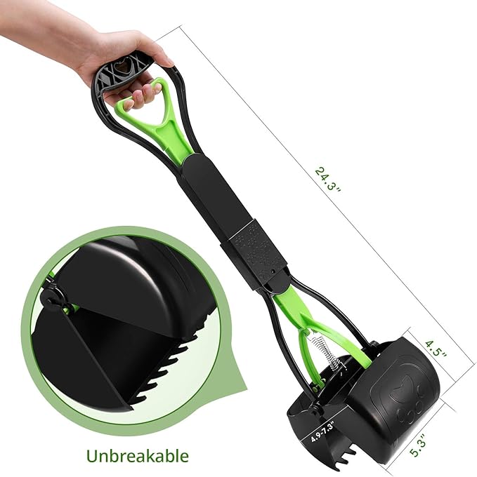 PPOGOO Non-Breakable Pet Pooper Scooper for Dogs and Cats with Long Handle High Strength Material and Durable Spring for Easy Grass and Gravel Pick Up-Mewly Pet