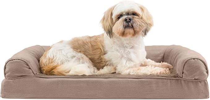FurHaven Orthopedic Foam Sofa Dog Bed with Washable & Removable Cover - Plush/Suede - Almondine, Dogs Up to 35 lbs - Medium-Mewly Pet
