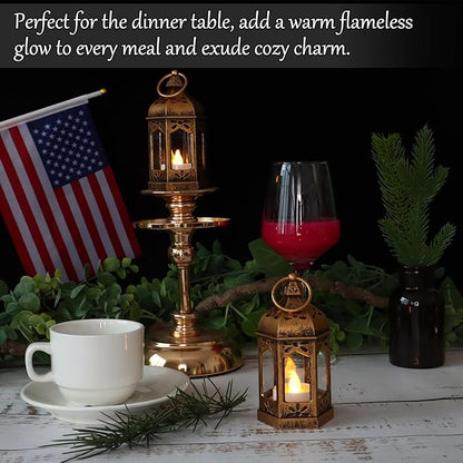 LLQ 12Pcs Mini Lantern with LED Tea Light, Garden Fairy Party Decorations, Battery Included, Vintage Lanterns Decorative, Hanging Candle Lanterns for Halloween Christmas Wedding Table Centerpiece