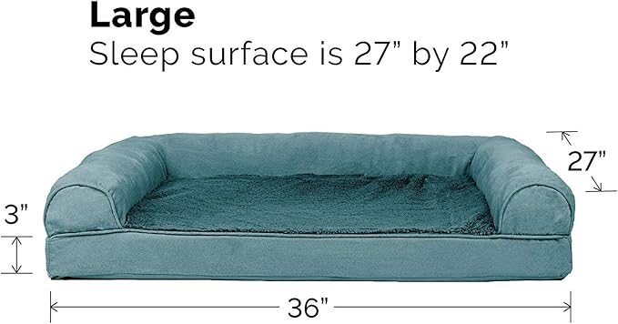 Furhaven Cooling Gel Dog Bed for Large/Medium Dogs w/ Removable Bolsters & Washable Cover, For Dogs Up to 55 lbs - Plush & Suede Sofa - Deep Pool, Large-Mewly Pet