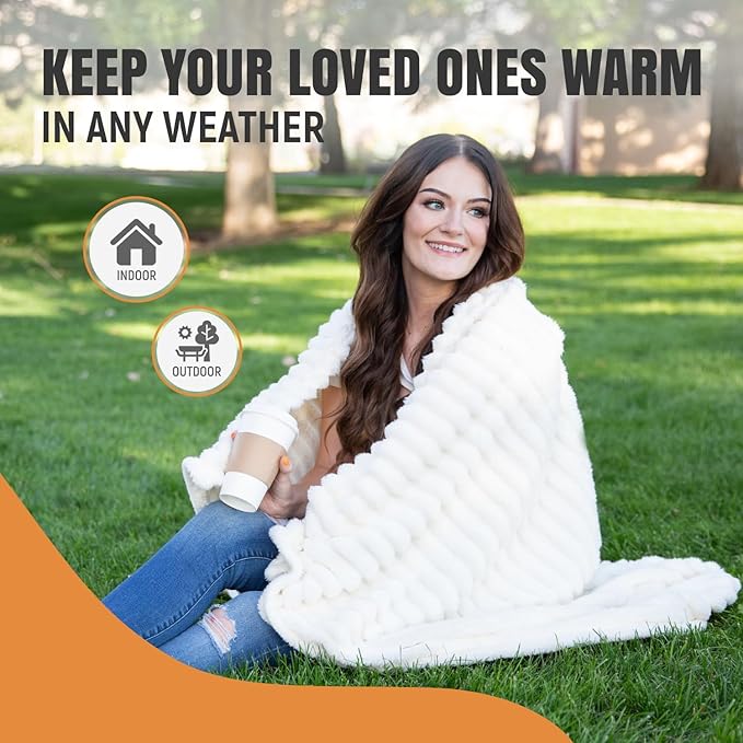 GO Premium Comfort Queen Blanket for Couch & Bed - Soft White Fleece for Living Room, Bedroom - Home Decor - 90x90 Inches