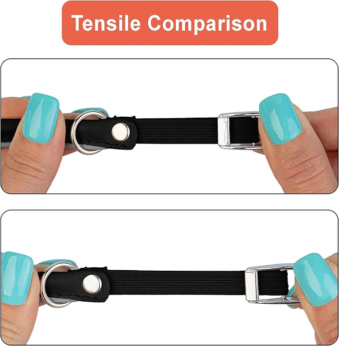 OOPSDOGGY Rolled Leather Cat Collar with Bell, Reflective Kitten Collars with Buckle Include Safety Elastic Strap - Adjustable Small Pet Collars for Boy Girl Cats (Black)-Mewly Pet