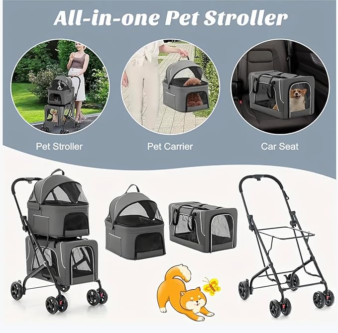 Pet Stroller with 2 Detachable Carriers, Foldable, Spacious Interior, Large Capacity, Durable Construction-Mewly Pet
