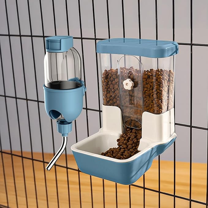 Automatic Pet Food Water Dispenser, Auto Gravity Pet Feeder Water Bottle Set for Crate Cage, Feeding Station for Small Dog Cat Rabbit Guinea Pigs Chinchilla Ferret Hedgehog (Blue)-Mewly Pet
