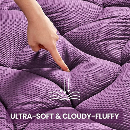 SLEEP ZONE Cooling Mattress Topper Cal King, Premium Zoned Quilted Mattress Pad, Pillow Top Mattress Protector Cover, Machine Wash Durable, Deep Pocket 8-21 inch, Purple, Cal King