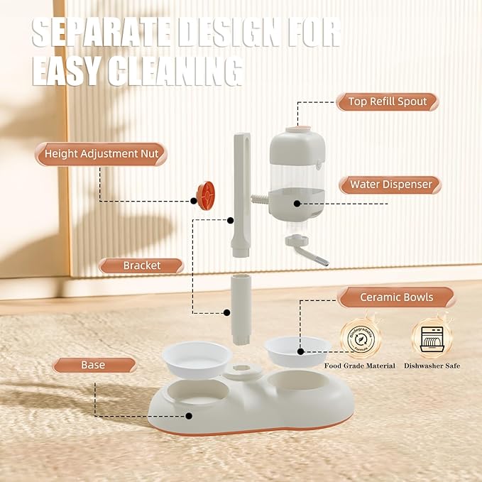 Pet Bowls with Weaning Bottles,3 in 1 Height Adjustable Water Dispenser for Dogs,15°Tilted Food Bowls for Small Dogs,Puppy Feeding,Pet Food Bowls for Cats,Rabbits,Ferrets-Mewly Pet