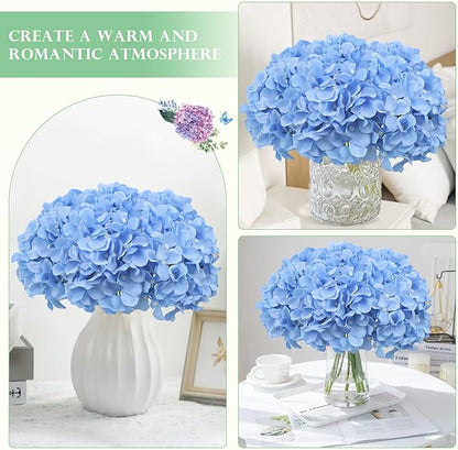 AVIVIHO Blue Hydrangea Artificial Flowers Bulk Pack of 10 Fluffy Fake Hydrangeas Silk Flower with Stems for Home Wedding Party Floral Decor Table Centerpieces Home Spring Festival Decoration