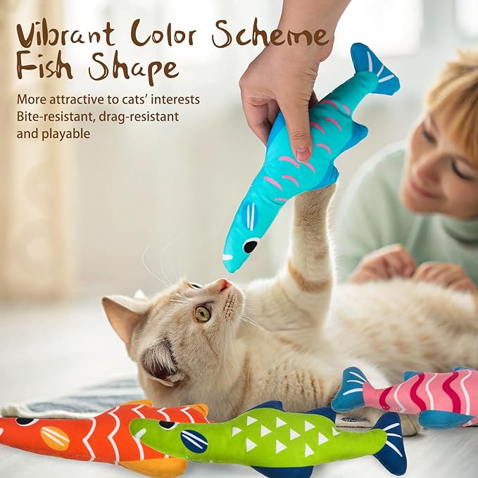 EXPAWLORER Catnip Cat Toys Fish,4 Pcs Durable Cat Kicker Toy with Natural Catnip Cotton,Interactive Bite Resistant Soft Pillow Filled for Indoor Cats Kitten Playing,Drives Bored Cats Crazy with Fun-Mewly Pet