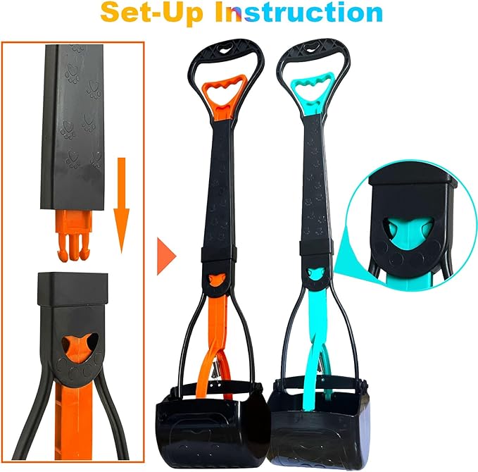 2-Piece Pooper Scooper for Large Medium & Small Dogs Heavy Duty,Long Handled Dog Poop Scooper for Grass,Durable Dog Poop Pick Up Tool-Mewly Pet