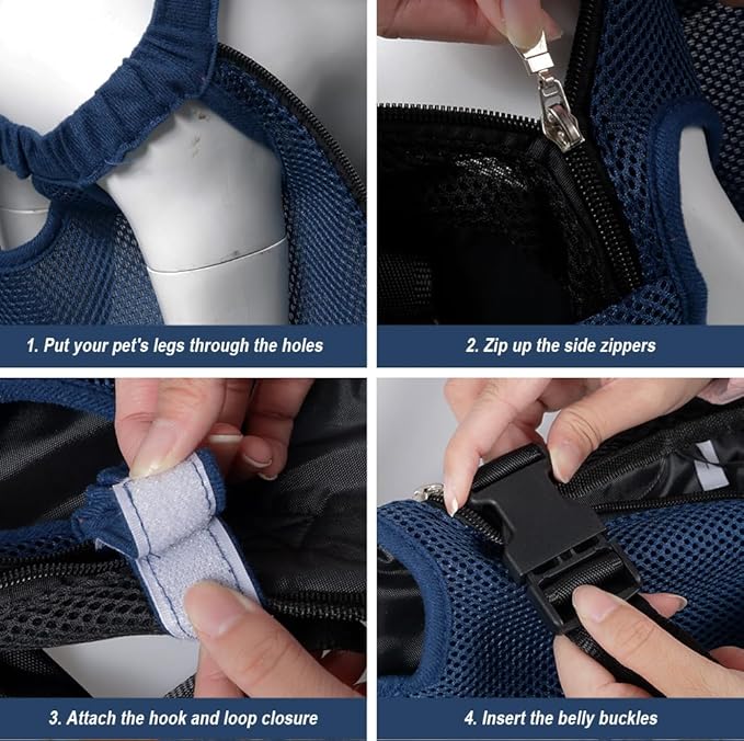 FEimaX Dog Carrier Backpack Pet Legs Out Front Cat Travel Bag, Adjustable Puppy Backpacks Carriers Hands-Free for Small Medium Dogs Cats Hiking Traveling Camping Daily Walking (Large, Navy)-Mewly Pet