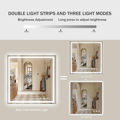 Koonmi Home Gym Mirror, 47"x47" Heavy Duty Large Seamless Tempered Glass Wall Mirrors with LED Lights for Gym, Workout, Yoga, Fitness, Dance Studio, Home, Exercise Room, Bathroom