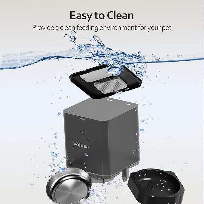 VOLUAS Cat Dry Food Dispenser with Timer, Automatic Cat Feeders with Desiccant Bag, Programmable Portion Size Control 4 Meals Per Day, 10s Voice Recorder-Mewly Pet