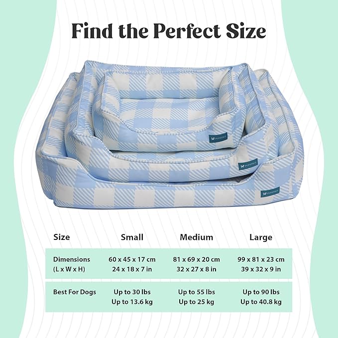 Orthopedic Bolster Dog Bed – CertiPUR-US Foam, Recycled Polyester Canvas, Washable Cover, Anti-Slip Bottom, Small, Grey Plaid – Stylish Designer Dog Sofa-Mewly Pet