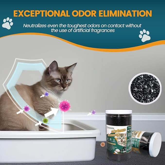 Cat Litter Deodorizer 2.4Lb Activated Carbon Litter Box Odor Eliminator Absorber Unscented Cat Litter Odor Control Room Deodorizer Solution for Homes with Pets-Mewly Pet