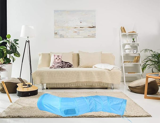 iCAGY Cat Tunnel for Indoor Cats Interactive, Rabbit Tunnel Toys, Pet Toys Play Tunnels for Cats Kittens Rabbits Puppies Crinkle Pop Up Blue 47" Shape S-Mewly Pet