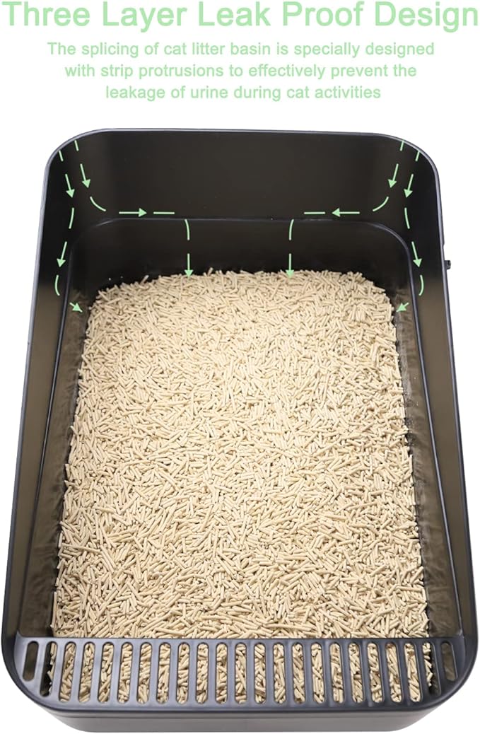 Sfozstra Open Litter Box, High Side Sifting, Secure and Odor Control, Removable, Easy to Clean for Cats Up to 8 Pounds (Black Small)-Mewly Pet