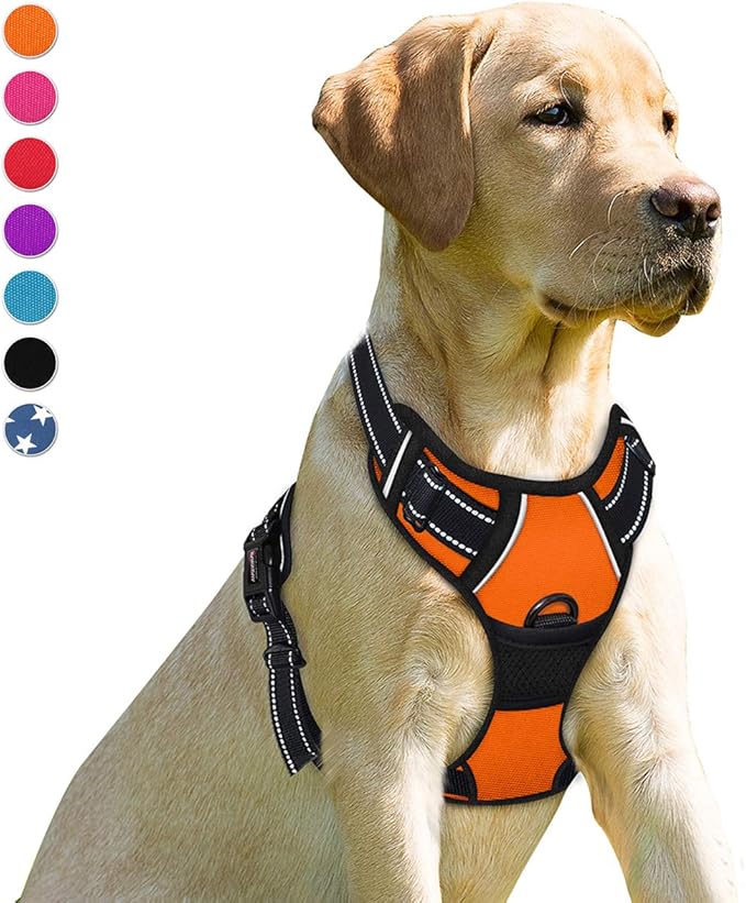 BARKBAY No Pull Dog Harness Front Clip Heavy Duty Reflective Easy Control Handle for Large Dog Walking(Orange,S)-Mewly Pet