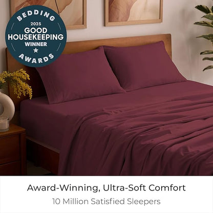 Mellanni Queen Sheets Set - 4 PC Iconic Collection Bedding - Hotel Luxury, Extra Soft, Cooling Bed Sheets - Wrinkle, Fade, Stain Resistant (Queen, Burgundy)