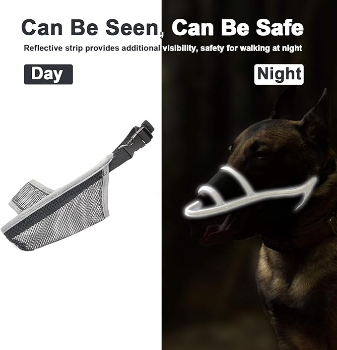 Crazy Felix Nylon Dog Muzzle for Small Medium Large Dogs Dachshund Beagle Poodle Labrador, Air Mesh Breathable and Drinkable Pet Mouth Guard for Anti-Biting Chewing Scavenging (XS, Reflective Trim)-Mewly Pet