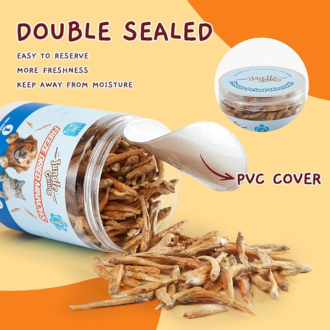 Jungle Calling Freeze Dried Minnows for Cats & Dogs, Single Ingredient Fish Cat & Dog Treats, High Protein Grain Free Pet Training Snacks, 2 oz-Mewly Pet