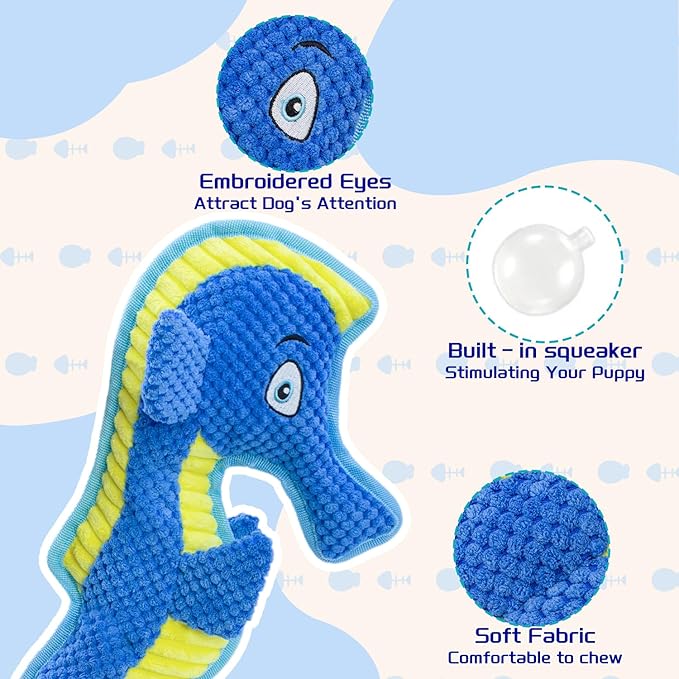 Dog Toy Squeaky Aggressive Durable Dog Toys for Dogs Chew No-Stuffed Dog Toy Interactive Hours of Fun Keep pups Busy -Green Shark,Bubble-Pressed Ultra-Soft Fabric-Mewly Pet