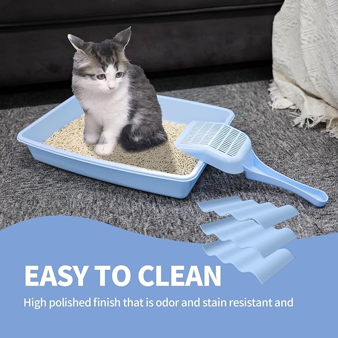 PAWISE Cat Litter Box Set, Small Cat Kitten Starter Kit, Include Cats Toilet Kitten Litter Pan, Cat Litter Scoop, Double Dish Cat Bowl, Cat Mouse Toy, Cat Ball Toy-Mewly Pet