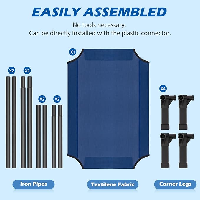 Heeyoo Elevated Dog Bed, Cooling Raised Pet Cot with Chew Proof Washable Breathable Mesh and Metal Frame, Portable Dog Cot Bed with No-Slip Feet for Outdoor or Indoor Use-Mewly Pet