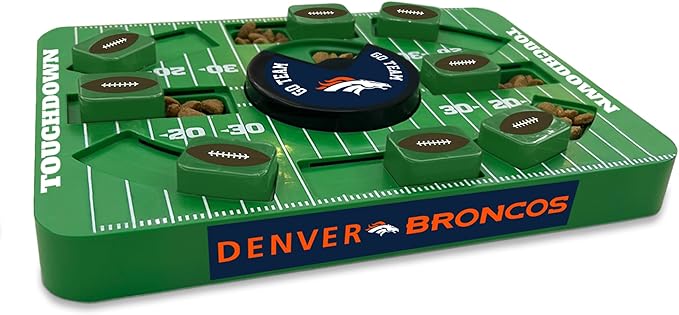 Pets First NFL Denver Broncos Large Puzzle Toy, New Size, Interactive Dog Treat & Slow Feeding Toy-Mewly Pet