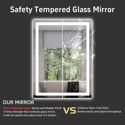 36"x 24" LED Bathroom Mirror with Lights, Anti-Fog, Dimmable, Backlit + Front Lit Smart Mirror, Lighted Bathroom Vanity Mirror for Wall, Shatter-Proof Tempered Glass(Horizontal/Vertical)