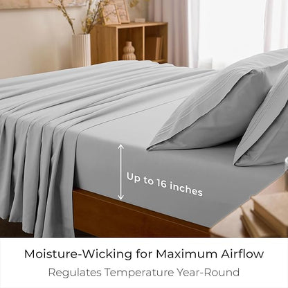 Mellanni King Sheets Set - 4 PC Iconic Collection Bedding - Hotel Luxury, Extra Soft, Cooling Bed Sheets - Wrinkle, Fade, Stain Resistant (King, Light Gray)