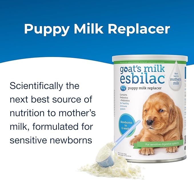 PetAg Goat’s Milk Esbilac Powder - 12 oz, Pack of 2 - Powdered Puppy Formula with Prebiotics, Probiotics & Vitamins for Puppies Newborn to Six Weeks Old - for Sensitive Digestive Systems-Mewly Pet