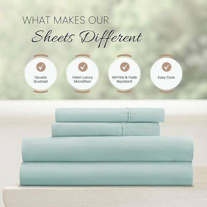 Linen Market Brushed Microfiber Queen Sheet Set 4 Piece – Oeko-TEX Certified Ultra Soft & Wrinkle-Free - 16" Deep Pocket Sheets - Easy Care Queen Size - Aqua