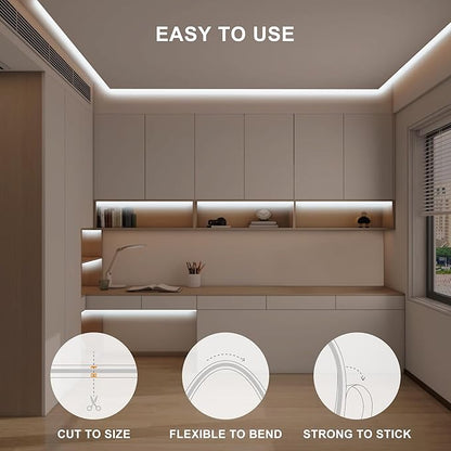 16.4ft COB Led Strip Light with Remote, 6500K Dimmable Bright Daylight White Led COB Strip Light, White Continuous Led Strip Light for Mirror, Stair, Cabinet, Room