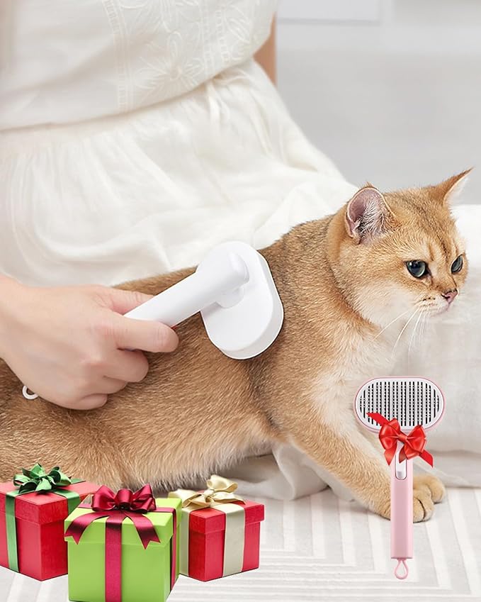 Cat Brush With Release Button - Self-Cleaning Sliker for Indoor Short Cats, Effortless Hair Removal, Gentle on Skin, Grooming for Shedding and Loose Fur-Mewly Pet