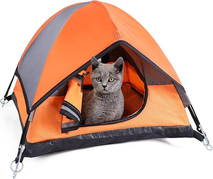 Cat Camping Tent, Cat Tent Bed, Pet Tent for Indoor Cat and Small Dog, Mini Tent (Orange, 21 x 21 x 14 Inches)-Mewly Pet