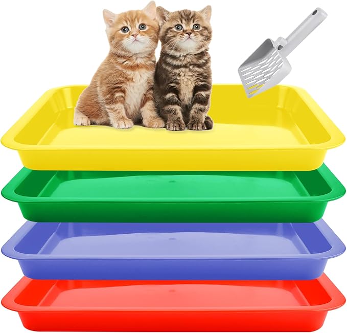 4 Pcs Open Small Kitten Litter Box, 15x12x1.4 Inch Low Entry Mini Open Cat Litter Box Rabbit Litter Pan Portable Shallow Litter Box Waterproof Travel Toilet for Bunny Guinea Pig Small Pet-Mewly Pet